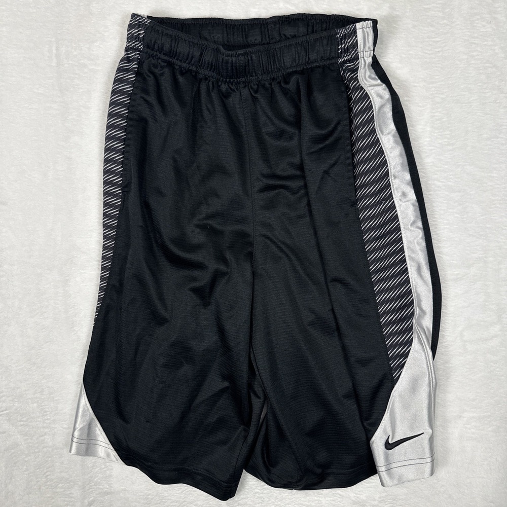Vintage Nike Boys Black and White Striped Basketball Athletic Shorts Sz XL